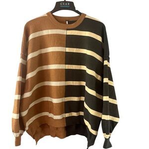 Free People Brown and Black Striped Sweater